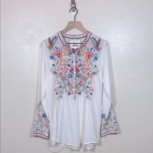 Johnny Was Biya  White Blouse with Elegant embroidery small